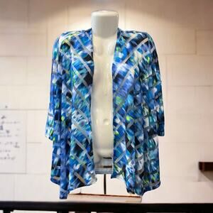 Slinky Brand Women's Multicolor Striped 3/4 Sleeve Drape Front Cardigan | Size S